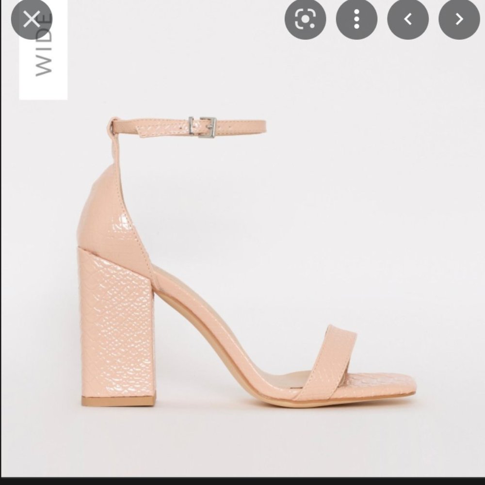 SIMMI - Sharna Wide Fit Nude Patent Python Print Block Heels